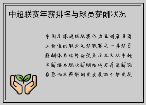 中超联赛年薪排名与球员薪酬状况