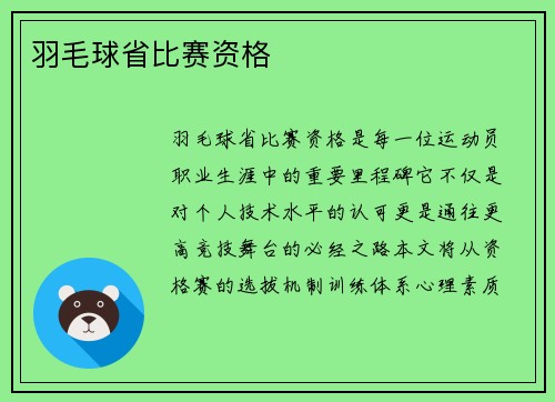 羽毛球省比赛资格